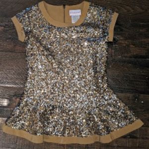 Tan & Brown Girls Sequin Sparkle Tunic Top Small